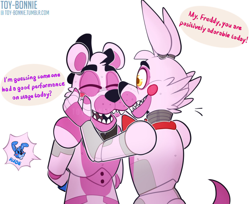 2018 animatronic bear bow_tie canine comic digital_media_(artwork) english_text five_nights_at_freddy's fox funtime_foxy_(fnafsl) funtime_freddy_(fnafsl) lagomorph machine mammal puppet puppet_bonnie_(fnafsl) rabbit robot sister_location speech_bubble text toy-bonnie video_games