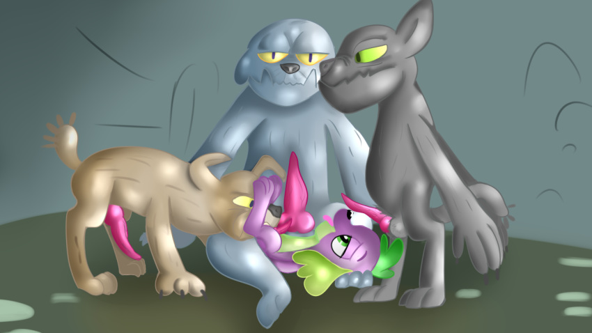 canine cave diamond_dog_(mlp) dog equestria_girls fido_(mlp) friendship_is_magic jbond male male/male mammal my_little_pony oral penis rover_(mlp) spike_(eg)