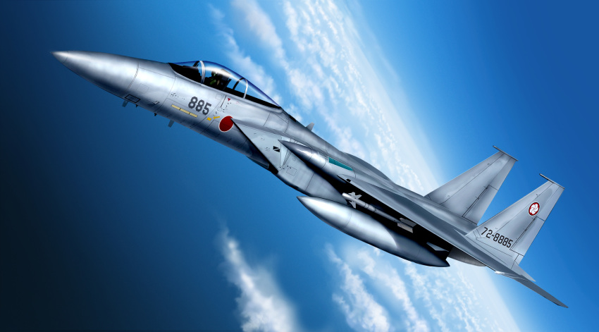 aircraft airplane blue_sky cloud f-15_eagle fighter_jet flying gekkou583 highres japan_air_self-defense_force japan_self-defense_force jet military military_vehicle original sky