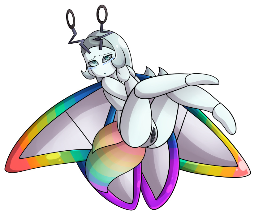 alpha_channel android animal_humanoid arthropod blue_blush blue_eyes blue_pupils blush butterfly_humanoid female grey_hair hair humanoid insect insect_humanoid insect_wings lepidopteran machine mario_bros nintendo paper_mario pussy robot solo tiptron video_games wings yoshimister