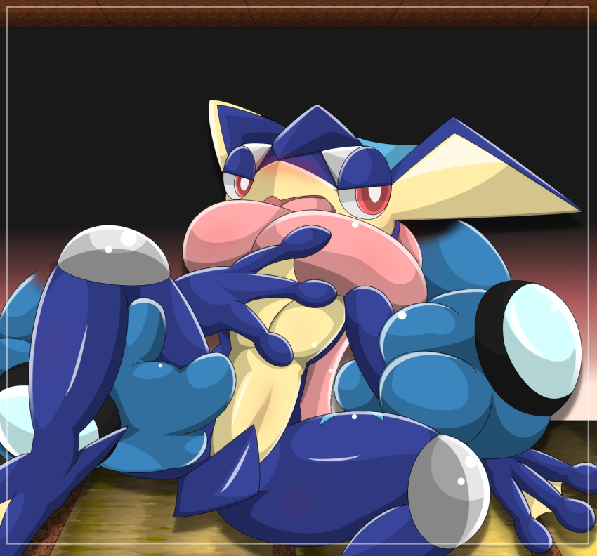 2015 ambiguous_gender blush duo greninja nintendo open_mouth pok&eacute;mon pok&eacute;mon_(species) seismitoad simple_background type video_games