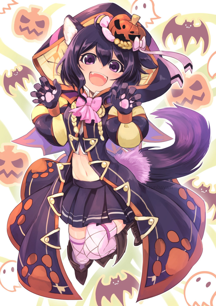 ahoge black_hair blue_hair blush dress fire_emblem fire_emblem:_kakusei fire_emblem_heroes gloves halloween highres hood jacket looking_at_viewer mark_(female)_(fire_emblem) mark_(fire_emblem) nakabayashi_zun open_mouth pumpkin short_hair smile