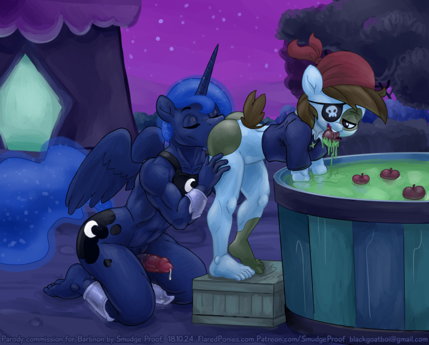 age_difference ambiguous_gender anal anthro apple barefoot bent_over bite bobbing_for_apples bottomless clothed clothing crossgender food friendship_is_magic fruit halloween holidays hybrid_penis luna_eclipsed my_little_pony oral penis pipsqueak_(mlp) plantigrade precum princess_luna_(mlp) rimming saliva scene_interpretation sex show_accurate_clothing size_difference smudge_proof soles toes