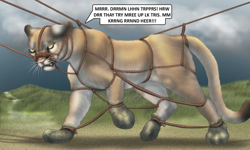 angered angery bdsm beast_(disambiguation) big_(disambiguation) bondage bound captured catamount caught cougar digital_drawing_(artwork) digital_media_(artwork) domestic_cat felid feline felis feral fur harness invalid_tag leash lion male mammal mountain muzzle_(disambiguation) muzzle_(object) muzzled pantherine raptorroper rope solo tovu