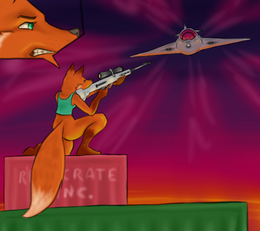 2018 aircraft airplane blackbetty bottomless canine clothed clothing female fox gun jet julie_brooks mammal ranged_weapon solo video_games weapon