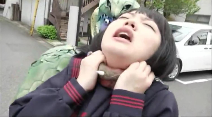 1girl asian asphyxiation choking japanese live_action ryona sailor_uniform school_uniform strangling tentacle