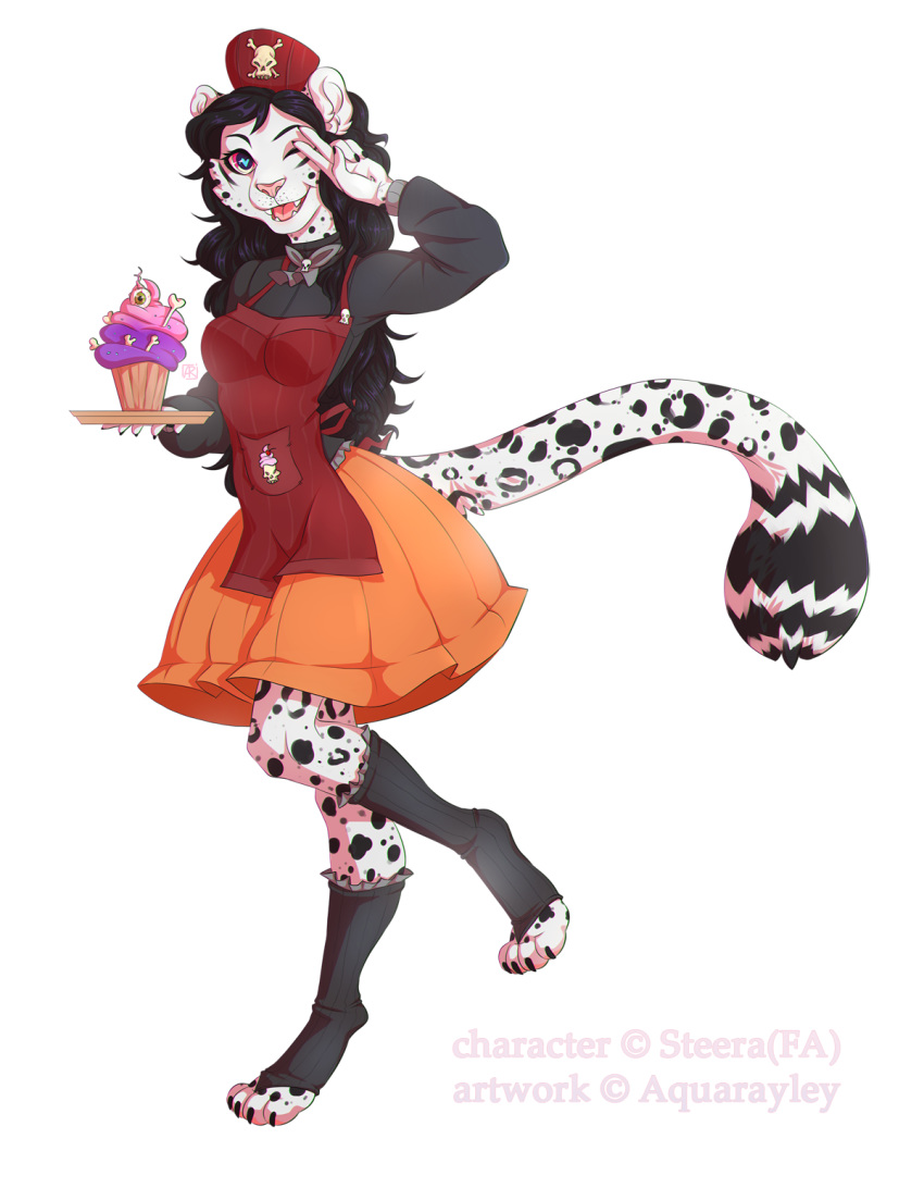 2017 5_fingers anthro black_hair blue_eyes breasts clothed clothing digital_media_(artwork) feline female hair leopard looking_at_viewer mammal open_mouth pink_nose rayley simple_background smile standing teeth tongue white_background