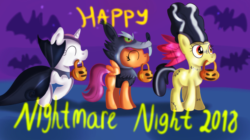 apple_bloom_(mlp) costume equine friendship_is_magic group halloween holidays jbond mammal my_little_pony postcard scootaloo_(mlp) sweetie_belle_(mlp) text