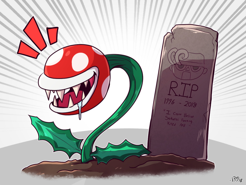 2018 ambiguous_gender boo_radl3y death drooling english_text flora_fauna geno_(mario) grave humor leaf mario_bros nintendo not_furry open_mouth piranha_plant plant puppet saliva sharp_teeth smile super_mario_rpg super_smash_bros super_smash_bros._ultimate teeth text tombstone tongue video_games
