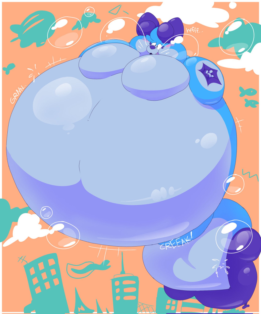 2023 abittoasty air_inflation air_puff anthro aroused azule_(abittoasty) balloon blush body_inflation breast_expansion breasts bubble candid canid canine canis chubby_female close_to_bursting domestic_dog expansion female hi_res huge_belly hyper_inflation imminent_popping inflatable inflation inflation_fetish mammal moobs overinflated solo