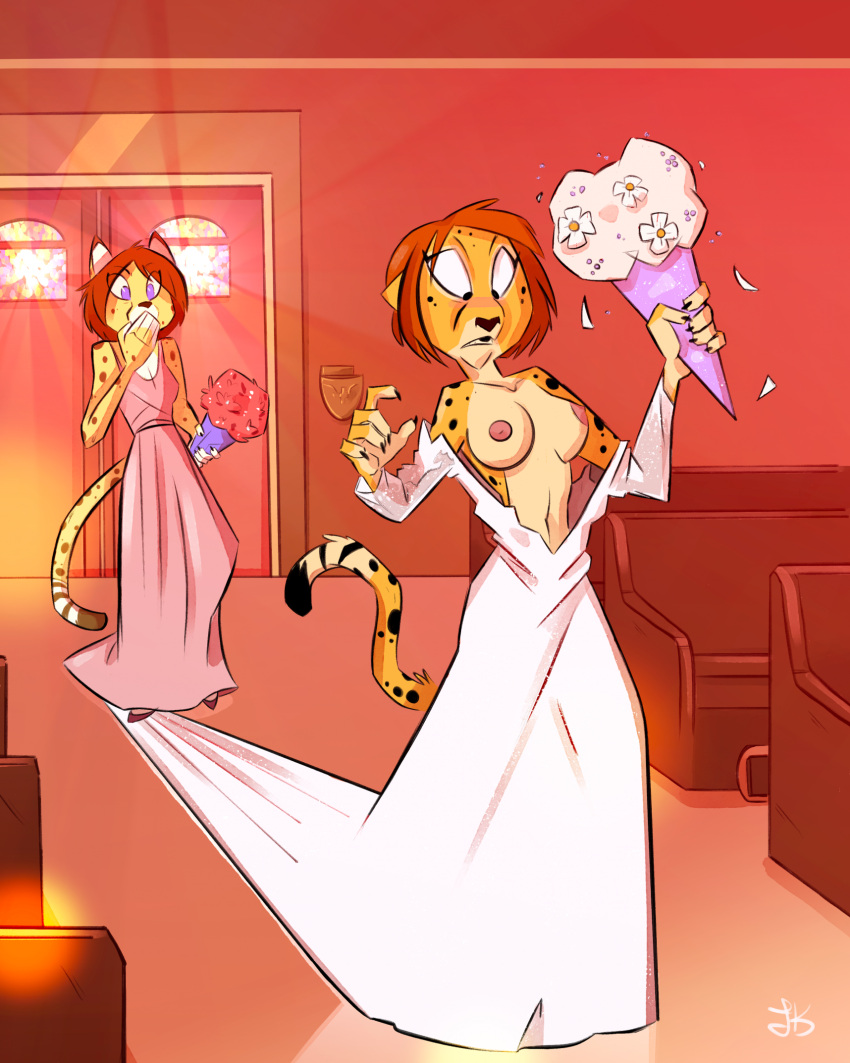 2023 accidental_exposure anthro bouquet breasts bride bridesmaid cheetah church clothed clothing darla_puppet daughter_(lore) detailed_background dress duo felid feline female fluttershythekind hi_res mammal mother_(lore) mother_and_child_(lore) mother_and_daughter_(lore) nipples parent_(lore) parent_and_child_(lore) parent_and_daughter_(lore) partially_clothed pink_clothing pink_dress public public_exposure samantha_puppet story_at_source surprise torn_clothing wardrobe_malfunction wedding_dress white_clothing white_dress