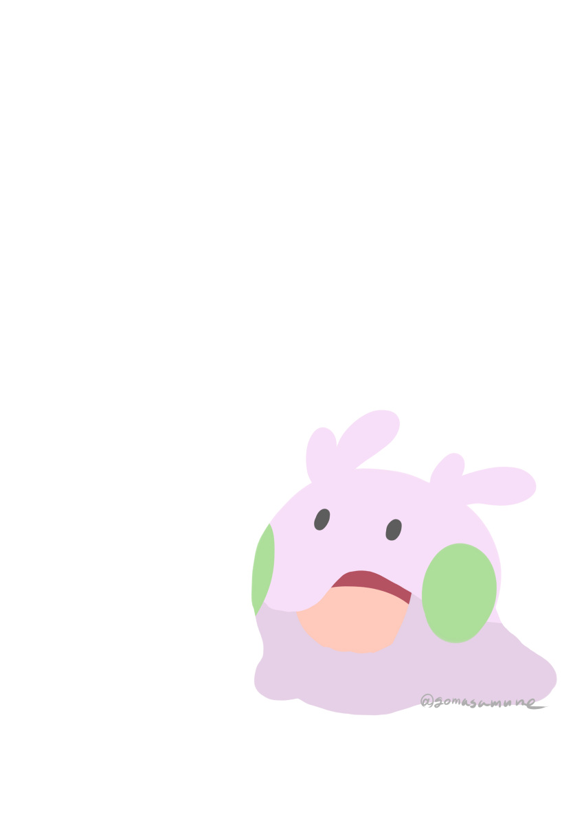 absurdres full_body goma_(gomasamune) goomy highres no_humans open_mouth pokemon pokemon_(creature) simple_background solid_oval_eyes solo twitter_username white_background