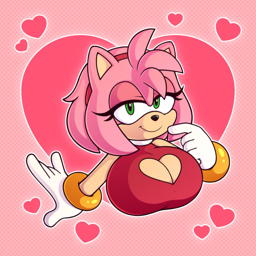 1:1 2024 absurd_res accessory amy_rose anthro big_breasts breasts cleavage_cutout clothing cutout eulipotyphlan eyelashes female gloves green_eyes hair hair_accessory hairband handwear heart_symbol hedgehog hi_res huge_filesize looking_at_viewer mammal pink_body pink_hair sega short_hair smile solo sonic_the_hedgehog_(series) stunnerpony tan_body