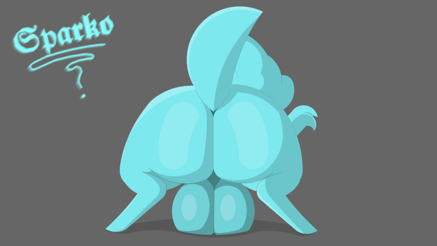 absurd_res alien balls big_balls big_butt blue_body blue_skin bubba_(sparkothefailure) butt digital_media_(artwork) feral genitals hi_res huge_butt lineless looking_away male presenting presenting_hindquarters raised_tail rear_view simple_background solo sparkothefailure standing tail thick_tail thick_thighs unusual_anatomy