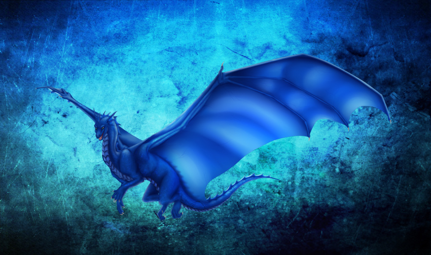 2018 ambiguous_gender blue_scales blue_theme claws digital_media_(artwork) dragon feral ferrety-lixciaa horn membranous_wings open_mouth scales scalie simple_background solo spines teeth tongue western_dragon wings