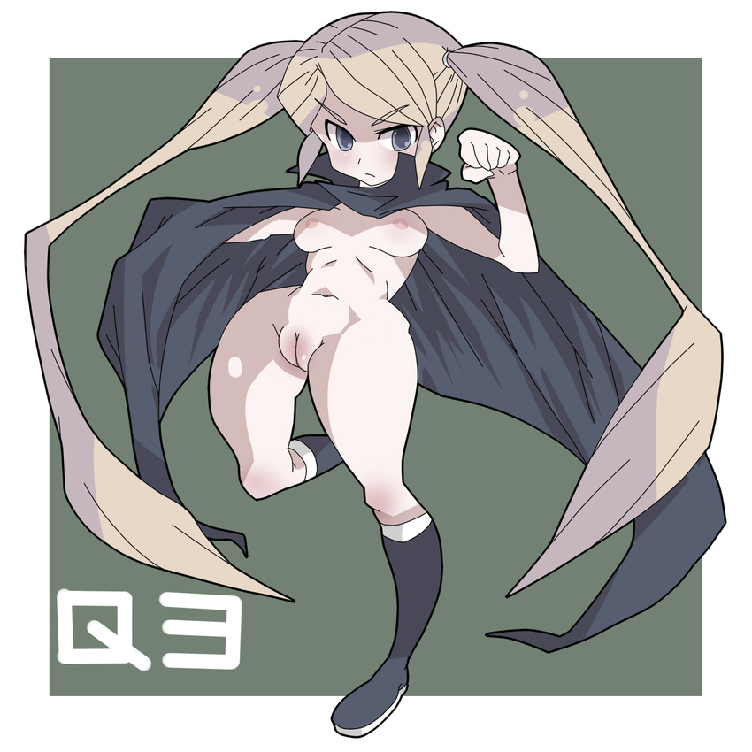 1girl blonde_hair breasts cape female gamia_q long_hair mazinger_(series) mazinger_z nude poshan pussy q_gamia solo twintails uncensored very_long_hair