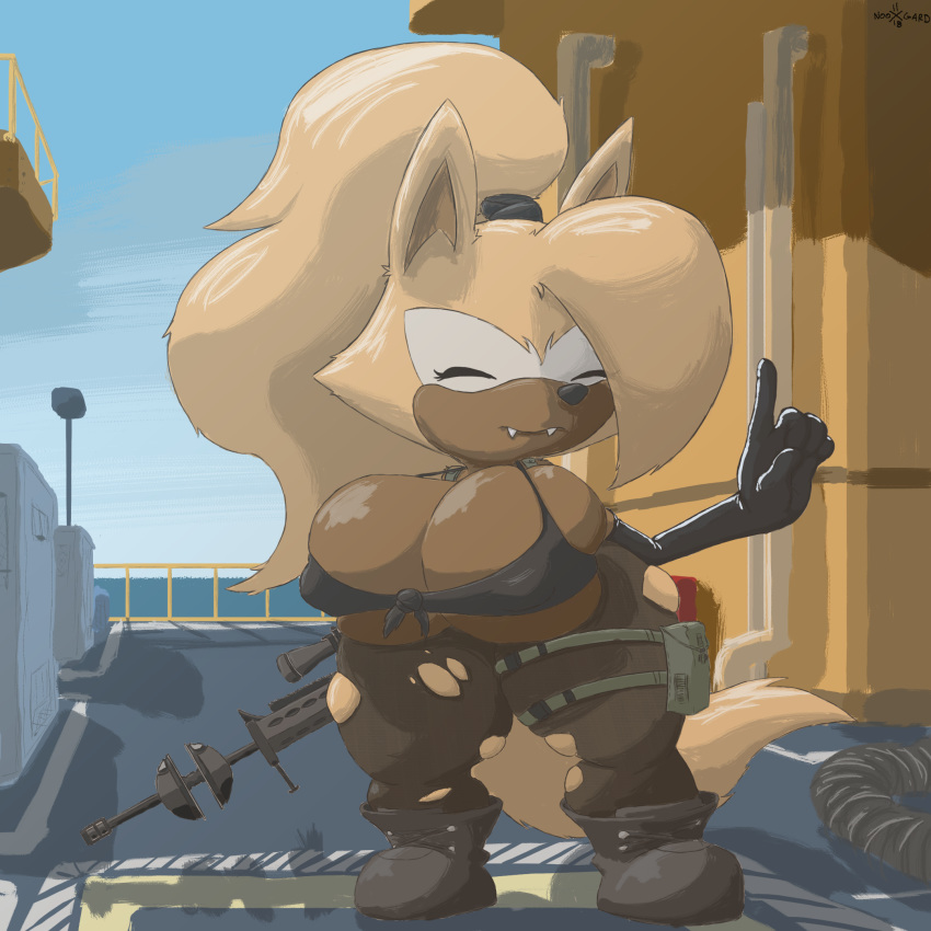 2018 anthro big_breasts bikini boots breast_squish breasts bxulnooxgard canine clothed clothing cosplay eyes_closed fangs female footwear fur gloves gun hair huge_breasts huge_thighs hyper hyper_breasts konami leggings legwear mammal metal_gear nipple_bulge outside ponytail pouch quiet_(metal_gear) ranged_weapon rifle rubber_glove sea short_stack sniper_rifle sonic_(series) swimsuit thick_thighs torn_clothing tube video_games water weapon whisper_the_wolf wide_hips wolf yellow_fur