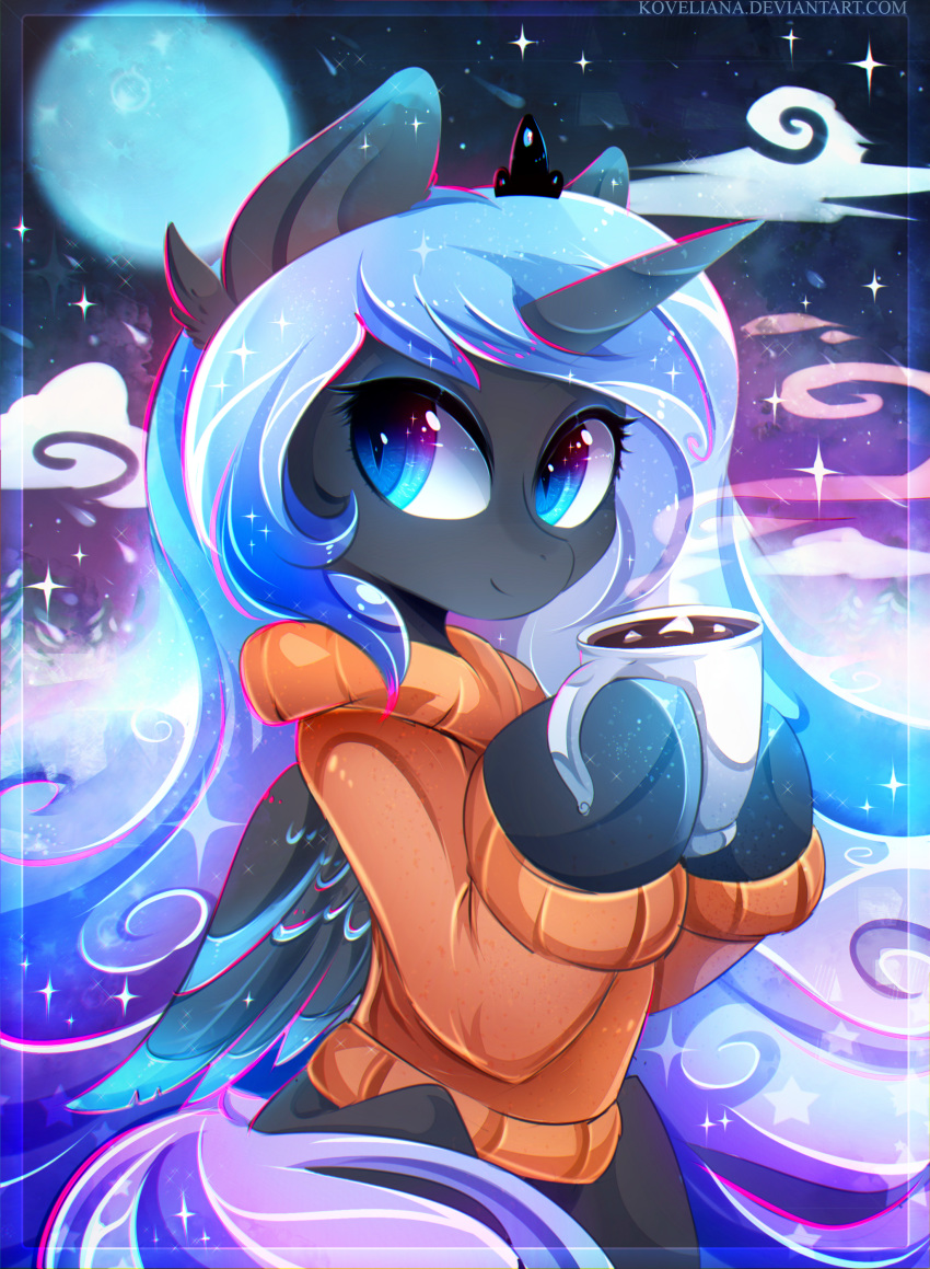 2018 clothed clothing digital_media_(artwork) equine feathered_wings feathers female friendship_is_magic horn koveliana mammal my_little_pony princess_luna_(mlp) solo winged_unicorn wings