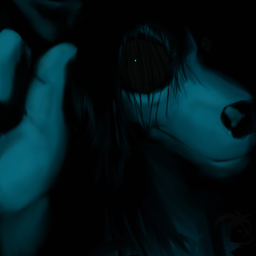 2018 black_and_blue black_background black_hair black_sclera caedere canine dark dog female ghost ghost_pupper hair looking_at_viewer mammal nightmare_fuel simple_background solo spirit