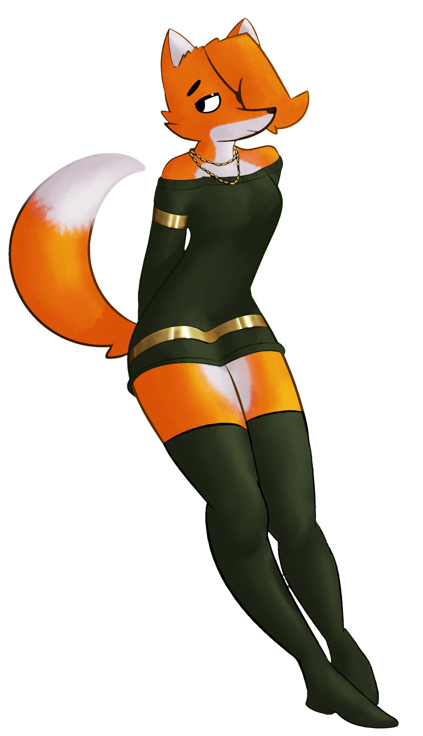 2018 alpha_channel anthro biped boots breasts canine clothed clothing digital_media_(artwork) dipstick_tail dress eyelashes female footwear fox fur hair hi_res jewelry legwear mammal multicolored_fur multicolored_tail nastala necklace orange_fur portrait simple_background solo standing thigh_high_boots transparent_background white_fur