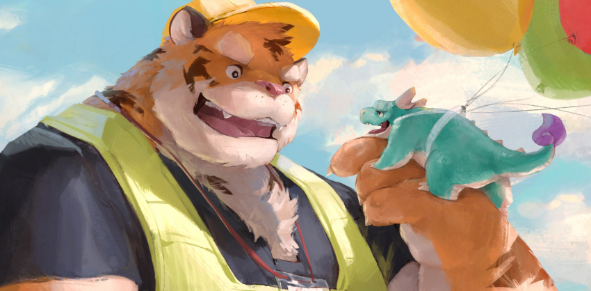 anthro balloon cloud dragon duo eye_contact feline invalid_tag kemono lindong male mammal micro scalie size_difference sky tiger