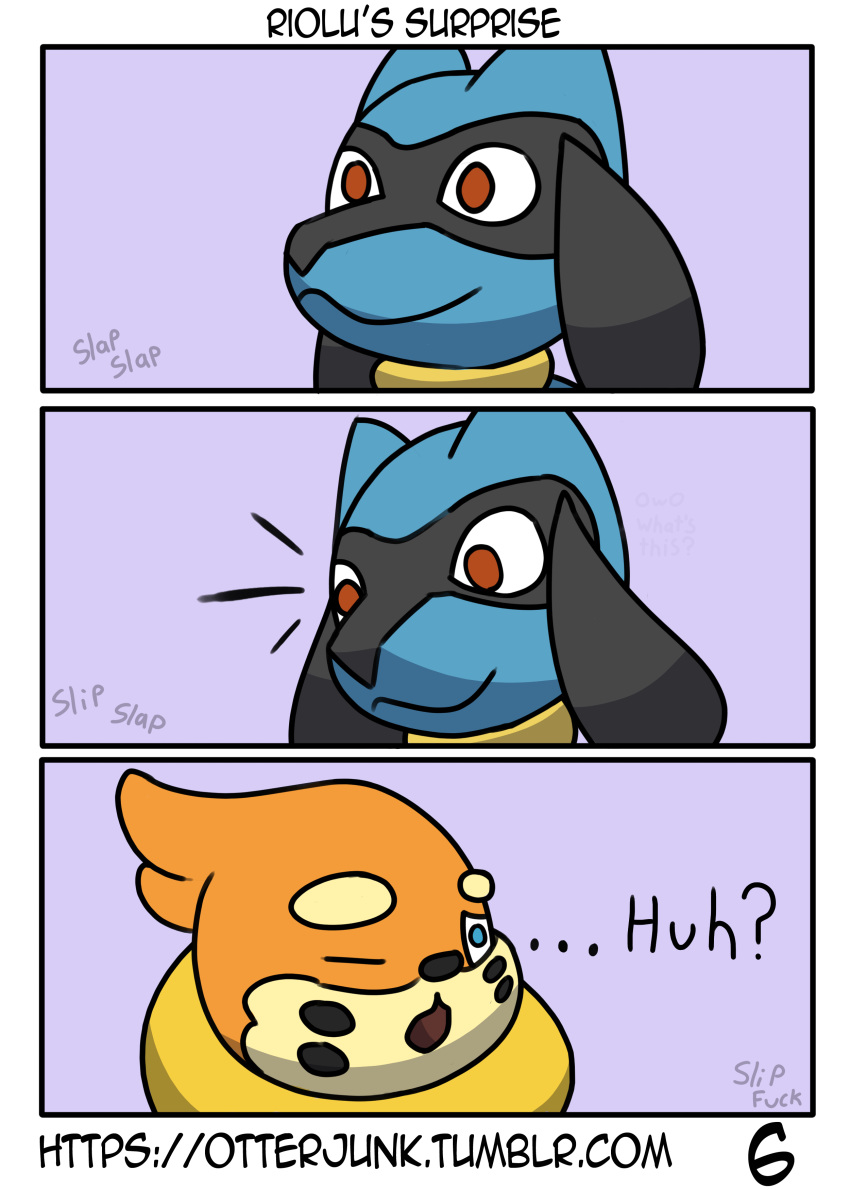 2018 absurd_res buizel comic hi_res nintendo otterjunk pok&eacute;mon pok&eacute;mon_(species) riolu text video_games