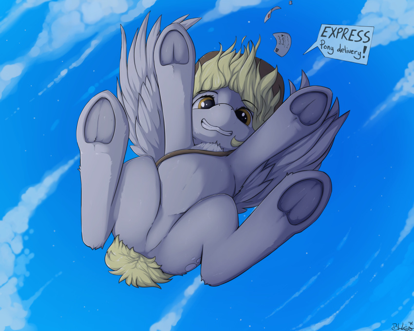 2018 blackfury cloud derpy_hooves_(mlp) dialogue english_text equine feral friendship_is_magic hooves looking_at_viewer mammal my_little_pony outside pegasus solo text underhoof wings