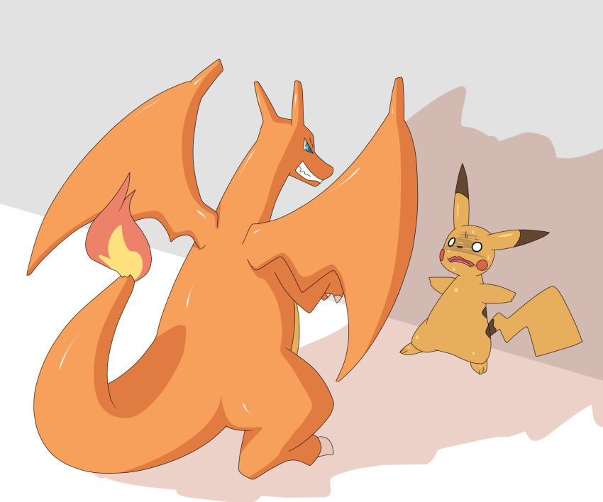 2015 blue_eyes charizard dlrowdog fear nintendo pikachu pok&eacute;mon pok&eacute;mon_(species) sweat video_games