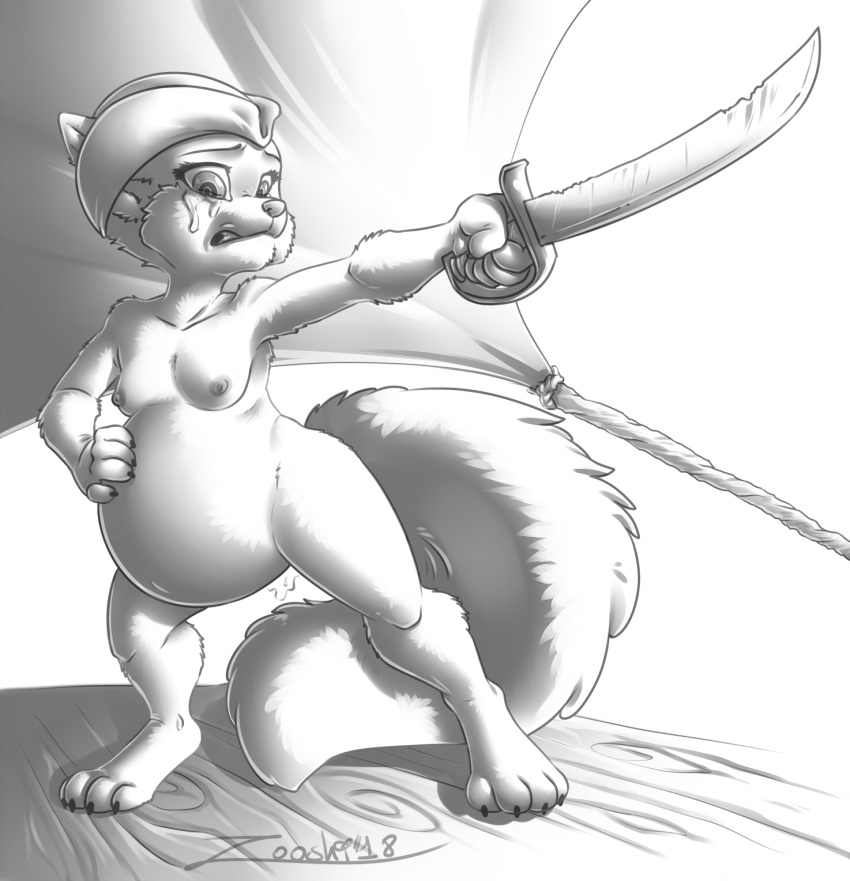 anthro belly big_belly canine crying cub digital_media_(artwork) female fighting_stance fox front_view full-length_portrait labor mammal nude overwatchz portrait pregnant ship standing sword_fight tears vehicle young zooshi