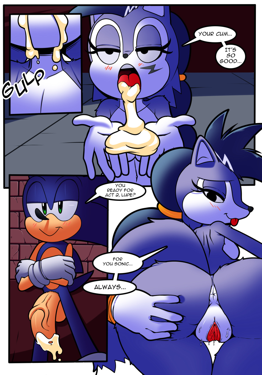 big_butt big_penis butt canine cloudz comic cum cum_in_mouth cum_inside dreamcastzx1 female hedgehog huge_butt huge_penis lupe_the_wolf male mammal penis presenting presenting_pussy pussy sonic_(series) sonic_the_hedgehog wolf