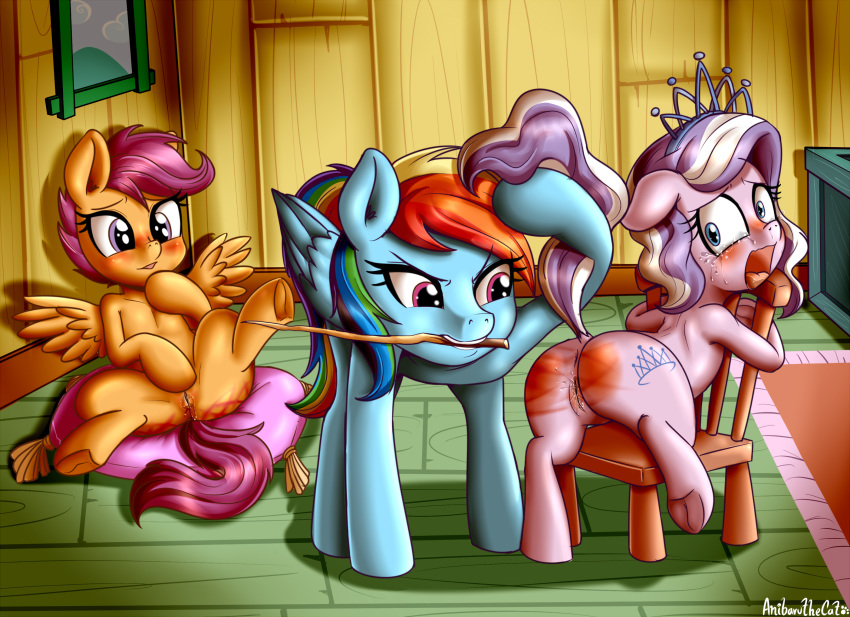 anibaruthecat butt chair cub cutie_mark diamond_tiara_(mlp) earth_pony equine eyelashes feathered_wings feathers female friendship_is_magic group hair hi_res hooves horse mammal my_little_pony open_mouth pegasus pony pussy rainbow_dash_(mlp) scootaloo_(mlp) text underhoof wings young