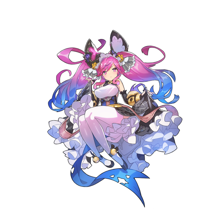 bare_shoulders bell breasts cleo_(dragalia_lost) cygames detatched_sleaves dragalia_lost dress gradient_hair large_breasts multicolored_hair nintendo official_art purple_eyes thighhighs transparent_background twintails