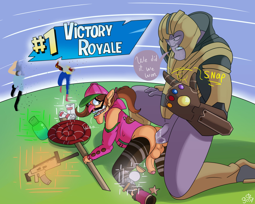 anal anal_penetration battle_royale cosplay costume crossover english_text foreskin fortnite human human_on_humanoid humanoid male male/male mammal mario_bros nintendo not_furry penetration servo117 sex snap speech_bubble text thanos victory_royale video_games waluigi weapon zoey