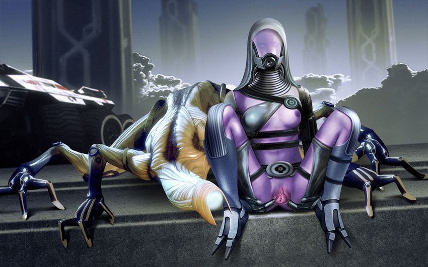 alien armor cloud geth helmet m35_mako mass_effect purple_skin pussy quarian ranged_weapon robot spread_pussy tali'zorah tower vehicle