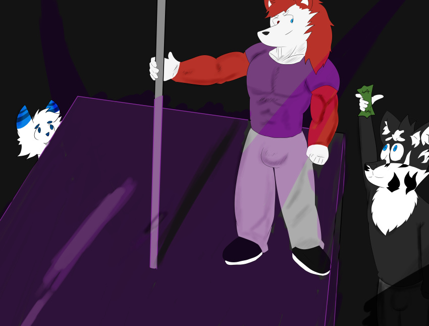 anthro bulge canine dancing fappystorm~ feline fox fur hi_res invalid_background invalid_tag mammal pole pole_dancing unfinished wolf