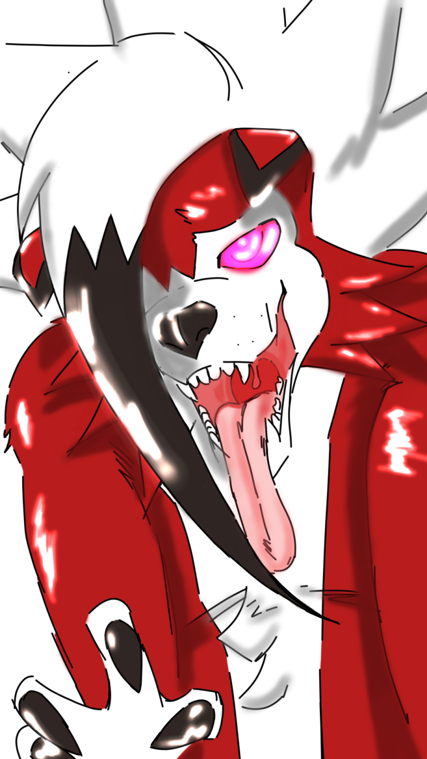 2018 canine fangs harpseal horny_(disambiguation) hungry lycanroc mammal midnight_lycanroc nintendo pok&eacute;mon pok&eacute;mon_(species) smelling smile teeth tongue video_games