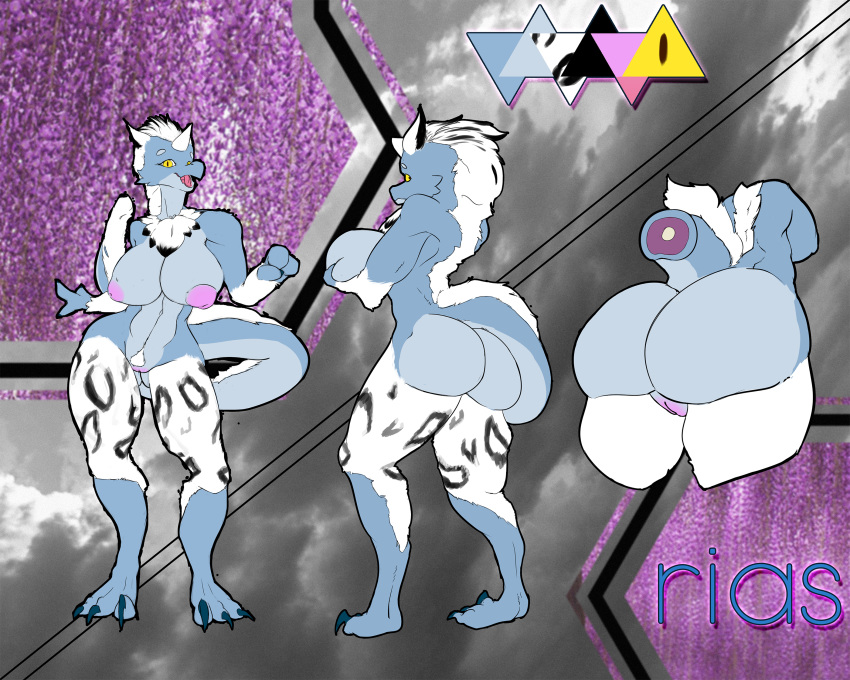 2018 3_fingers 3_toes big_breasts big_butt breast_squish breasts butt digitigrade dragon hair huge_breasts kansyr leopard_spots model_sheet nipples plump_labia pubes puffy_nipples pussy reptile scalie spots talons thick_thighs toes voluptuous white_hair wide_hips yellow_eyes
