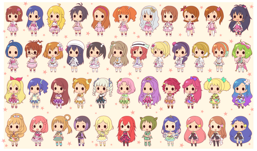 &gt;:) 6+girls :d :o absurdly_long_hair absurdres ahoge aikatsu! aikatsu!_(series) akizuki_ritsuko amami_haruka antenna_hair arisugawa_otome ayase_eli ayase_naru bangs black_hair blonde_hair blue_hair blunt_bangs bow braid brown_hair chibi crop_top crown_braid double_bun dress drill_hair earrings elbow_gloves fang flower folded_ponytail fukuhara_ann futami_ami futami_mami ganaha_hibiki glasses gloves gradient_hair green_hair grey_hair hagiwara_yukiho hair_bow hair_flower hair_ornament hair_ribbon hair_tie hairband hairclip half_updo halter_top halterneck hat headband highres himesato_maria hoshii_miki hoshimiya_ichigo hoshizora_rin ichinose_kaede idol idolmaster idolmaster_(classic) idolmaster_1 idolmaster_2 isora_hibari jacket jewelry kanzaki_mizuki kazesawa_sora kikuchi_makoto kiriya_aoi kisaragi_chihaya kitaouji_sakura koizumi_hanayo kousaka_honoka long_hair love_live! love_live!_school_idol_project low_twintails macross macross_frontier macross_frontier:_sayonara_no_tsubasa mawaru_penguindrum medium_hair midriff midriff_peek minami_kotori minase_iori miura_azusa morizono_wakana multicolored_hair multiple_girls navel necklace nishikino_maki o3o one_side_up open_mouth orange_hair otoshiro_seira parted_bangs pink_hair ponytail pretty_(series) pretty_rhythm pretty_rhythm_rainbow_live purple_hair ranka_lee red_hair renjouji_beru ribbon ringo_yuyu rinne_(pretty_rhythm) saegusa_kii scrunchie shibuki_ran shijou_takane shirt short_hair shorts side_ponytail silver_hair skirt sleeveless sleeveless_dress sleeveless_shirt smile sonoda_umi suzuno_ito swept_bangs takakura_himari takanashi_otoha takatsuki_yayoi thighhighs tiara toudou_yurika toujou_nozomi twin_drills twintails two-tone_hair utada_hikari very_long_hair wrist_cuffs yazawa_nico