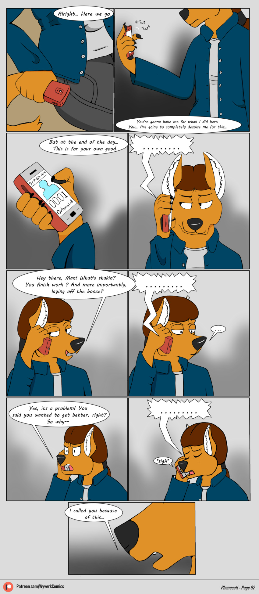 brown_hair canine comic dialogue dog hair jackywind male mammal simple_background text