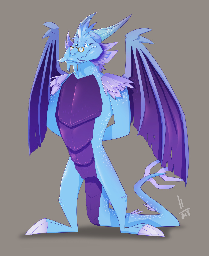 anthro blue_scales cyril disturbed-mind dragon eyewear glasses looking_at_viewer male scales solo spyro_the_dragon standing the_legend_of_spyro video_games wings