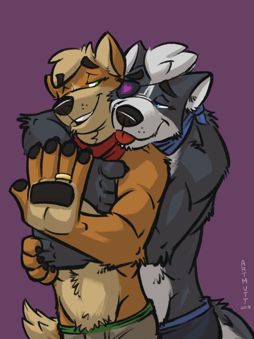 &lt;3 anthro canine chest_grab clothed clothing couple_(disambiguation) duo fox fox_mccloud hug k-9 male male/male mammal nintendo ring romantic_couple star_fox topless video_games wedding_ring wolf wolf_o'donnell