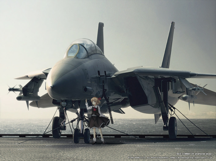 ace_combat ace_combat_04 aim-54_phoenix aim-7_sparrow aim-9_sidewinder aircraft aircraft_carrier airplane f-14_tomcat fighter_jet flight_deck jet military military_vehicle missile ocean photo_background photorealistic realistic rumia ship solo touhou warship water watercraft yukihalbert