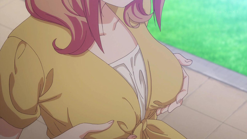 breast_grab breasts grabbing large_breasts light_brown_hair screencap slow_start tokura_eiko