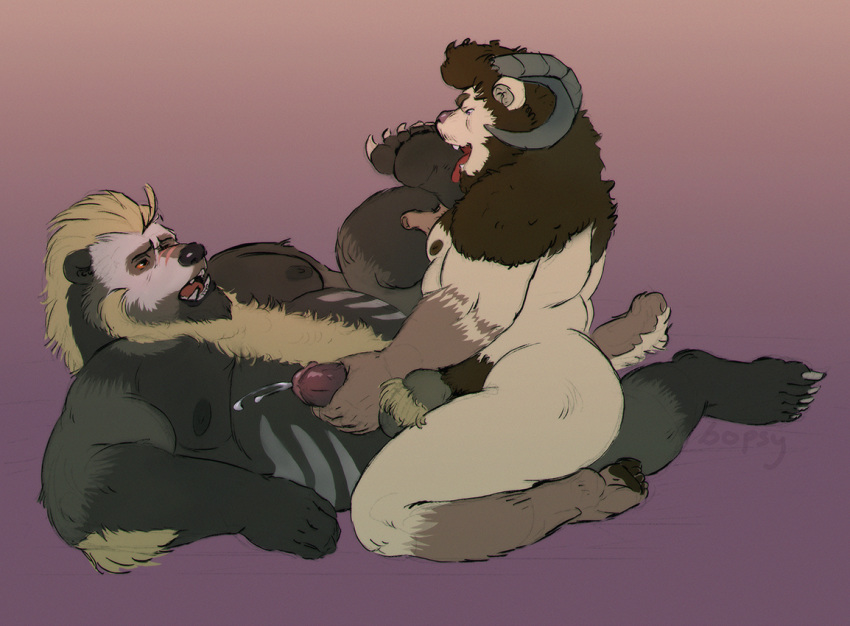 2017 5_toes abel_(zerostar) anthro anthro_on_anthro ball_tuft balls barazoku barret_(shirteater18) bear belly biceps black_fur blonde_hair bopsy brown_fur caprine claws cum cum_while_penetrated cumshot digital_media_(artwork) duo ejaculation fangs feet foot_fetish foot_lick fur hair hindpaw horn humanoid_feet humanoid_penis hybrid licking lying male male/male mammal multicolored_fur musclegut nipples nude on_back open_mouth orgasm pawpads paws pecs penetration penis purple_background purple_eyes red_eyes sex shirteater18 simple_background slightly_chubby smile soles tan_fur teeth toe_claws toes tongue tongue_out white_fur yellow_fur