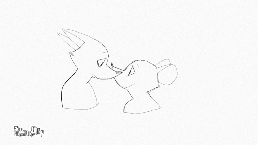 &lt;3 2018 animated anthro bat blush duo fur kissing lary_(yinller) male male/male mammal monochrome montimer_(yinller) mouse rodent smile yinller