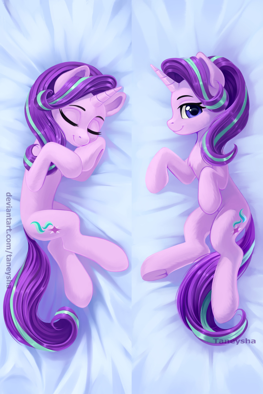 2018 absurd_res cutie_mark dakimakura_design digital_media_(artwork) equid eyes_closed female feral friendship_is_magic hi_res hooves horn looking_at_viewer lying mammal my_little_pony smile starlight_glimmer_(mlp) taneysha unicorn