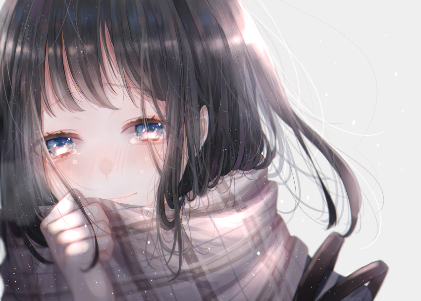 black_hair blue_eyes blush close ichijiku original scarf tears