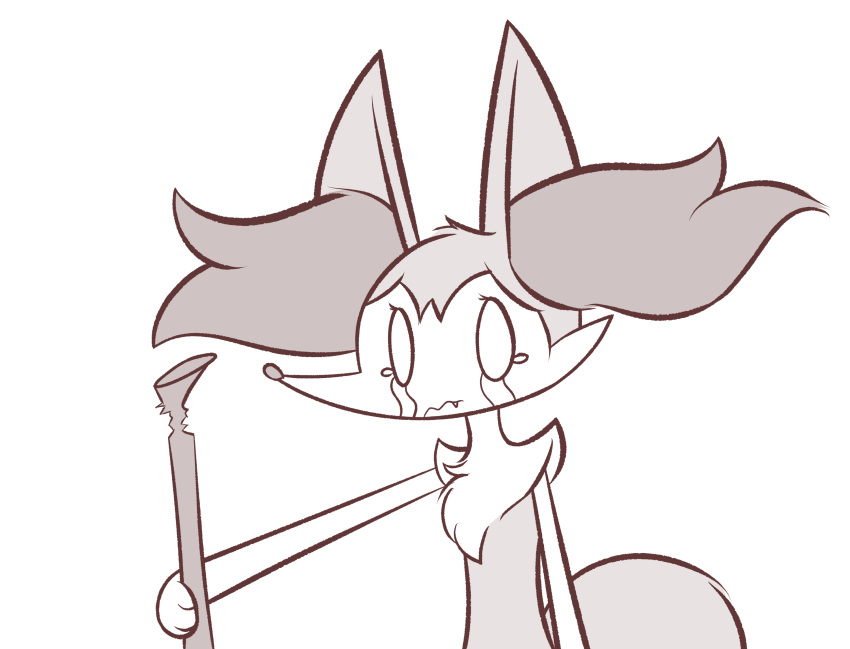 anthro braixen chest_tuft dipstick_tail fluffy fluffy_tail hi_res inner_ear_fluff multicolored_tail nintendo pok&eacute;mon pok&eacute;mon_(species) sad solo stick theartmanor tuft video_games