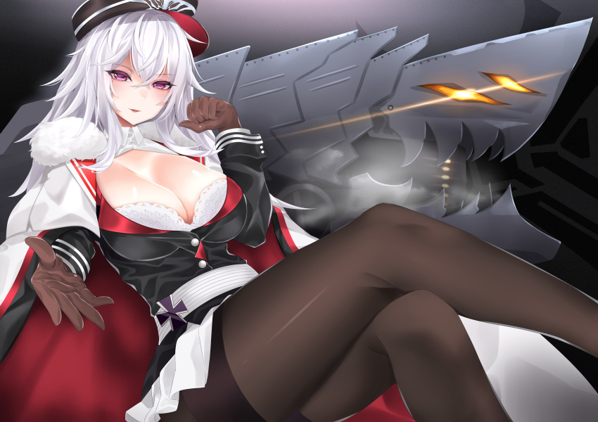 anthropomorphism azur_lane graf_zeppelin_(azur_lane) long_hair stockings surota white_hair