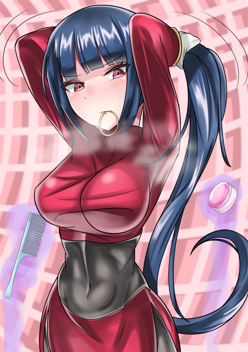 1girl belly blue_hair breasts creatures_(company) eyebrows game_freak long_hair natsume_(pokemon) nintendo pokemon red_eyes skirt solo stomach very_long_hair